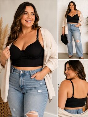 Everyday Ribbed Longline Bralette Crop Top - Black